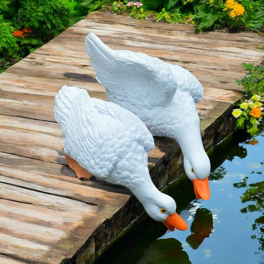 Duck White Set of 2 Garden Ornament