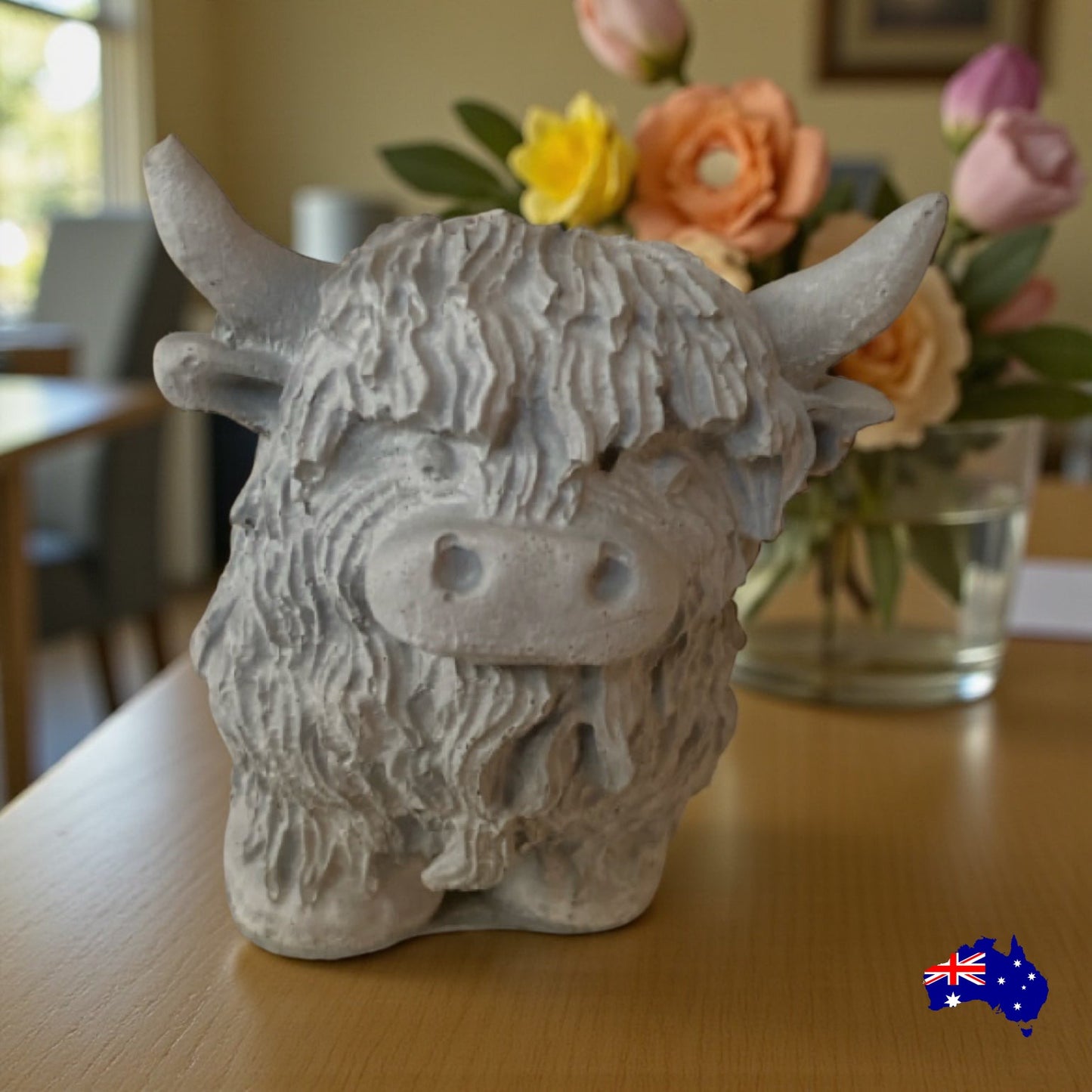 Highland Cow Set of 2 Aussie Handmade Concrete Country Decor