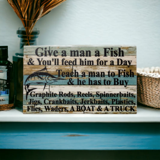 Fishing Life Quote Rustic Marlin Blue Sign - The Renmy Store Homewares & Gifts 