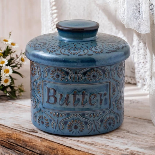 Butter Crock Storage Vintage Blue