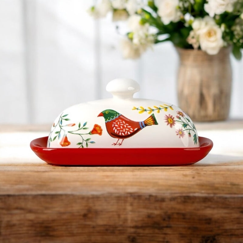 Butter Cheese Decorative Holder Bird Red