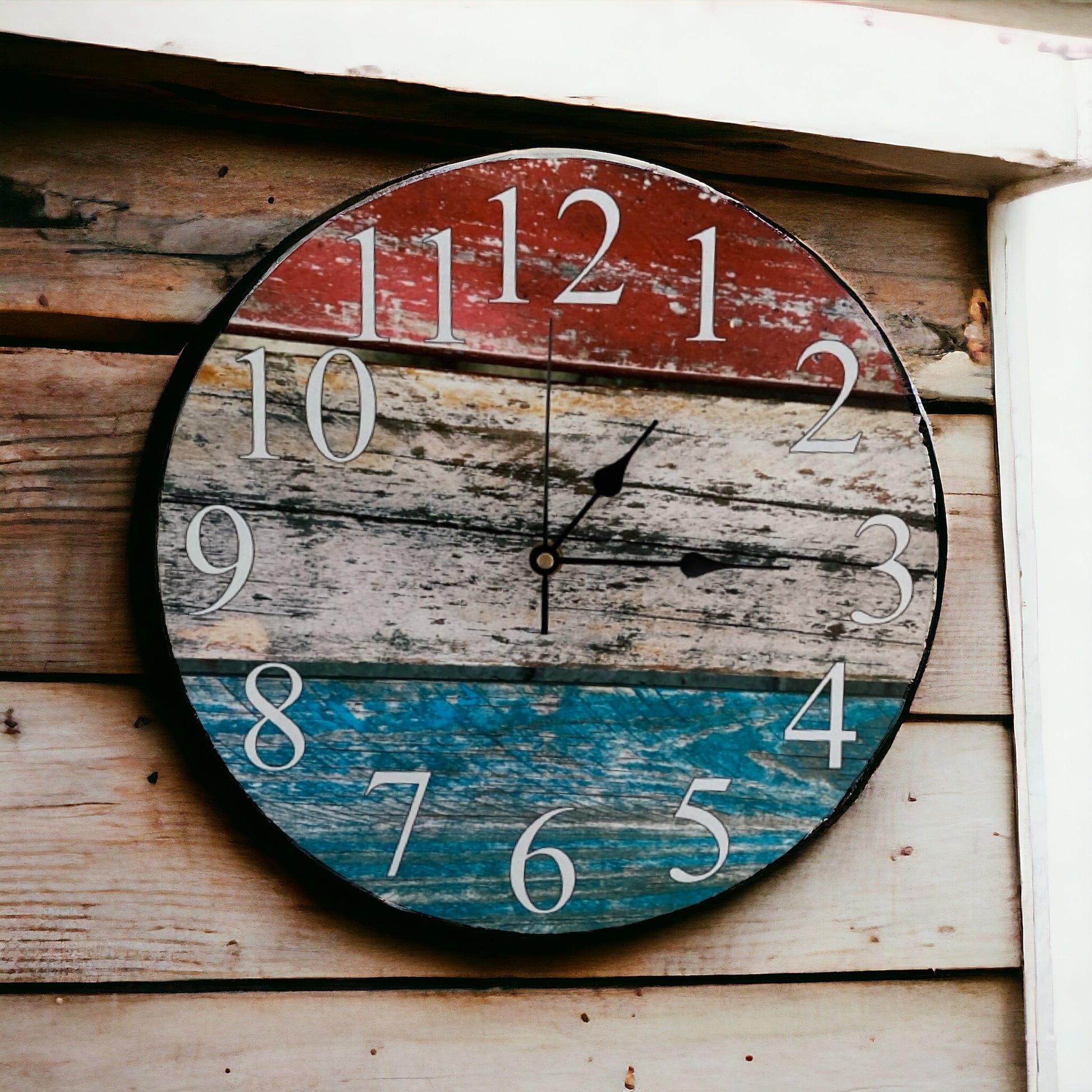 Clock Wall Rustic Red White Blue Timber Aussie Made - The Renmy Store Homewares & Gifts 