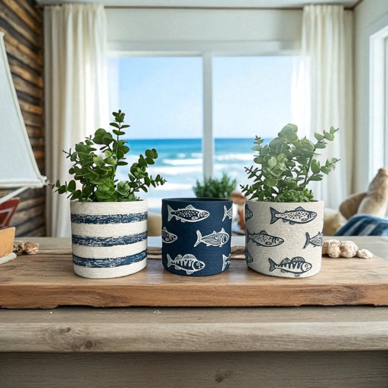 Planter Pot Ocean Seaside Fish Set of 3
