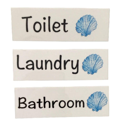 Shell Beach Blue Door Room Sign Toilet Laundry Bathroom - The Renmy Store Homewares & Gifts 