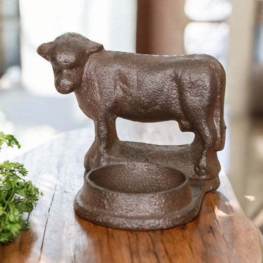 Candle Holder Cow Rustic Cast Iron