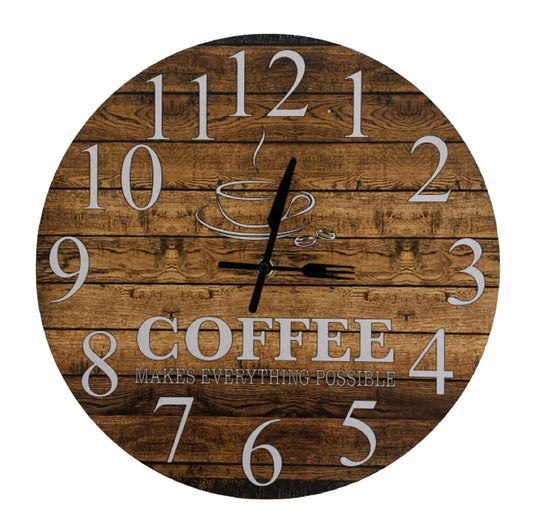 Clock Wall Rustic Wood Coffee Aussie Made - Limited Edition