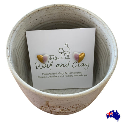 Handmade Ceramic Love Mug Cup & Earrings Gift Set | Aussie Made Wolf and Clay