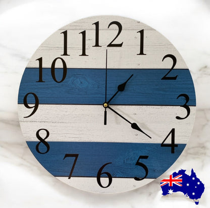 Clock Wall Navy White Blue Wood Rustic Aussie Made