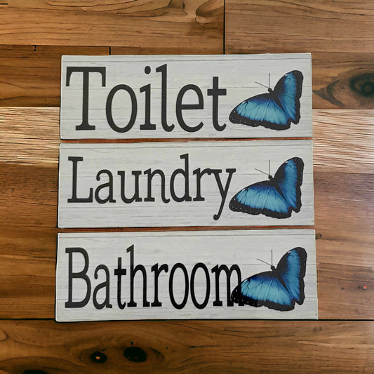 Butterfly Blue Toilet Laundry Bathroom Door Sign