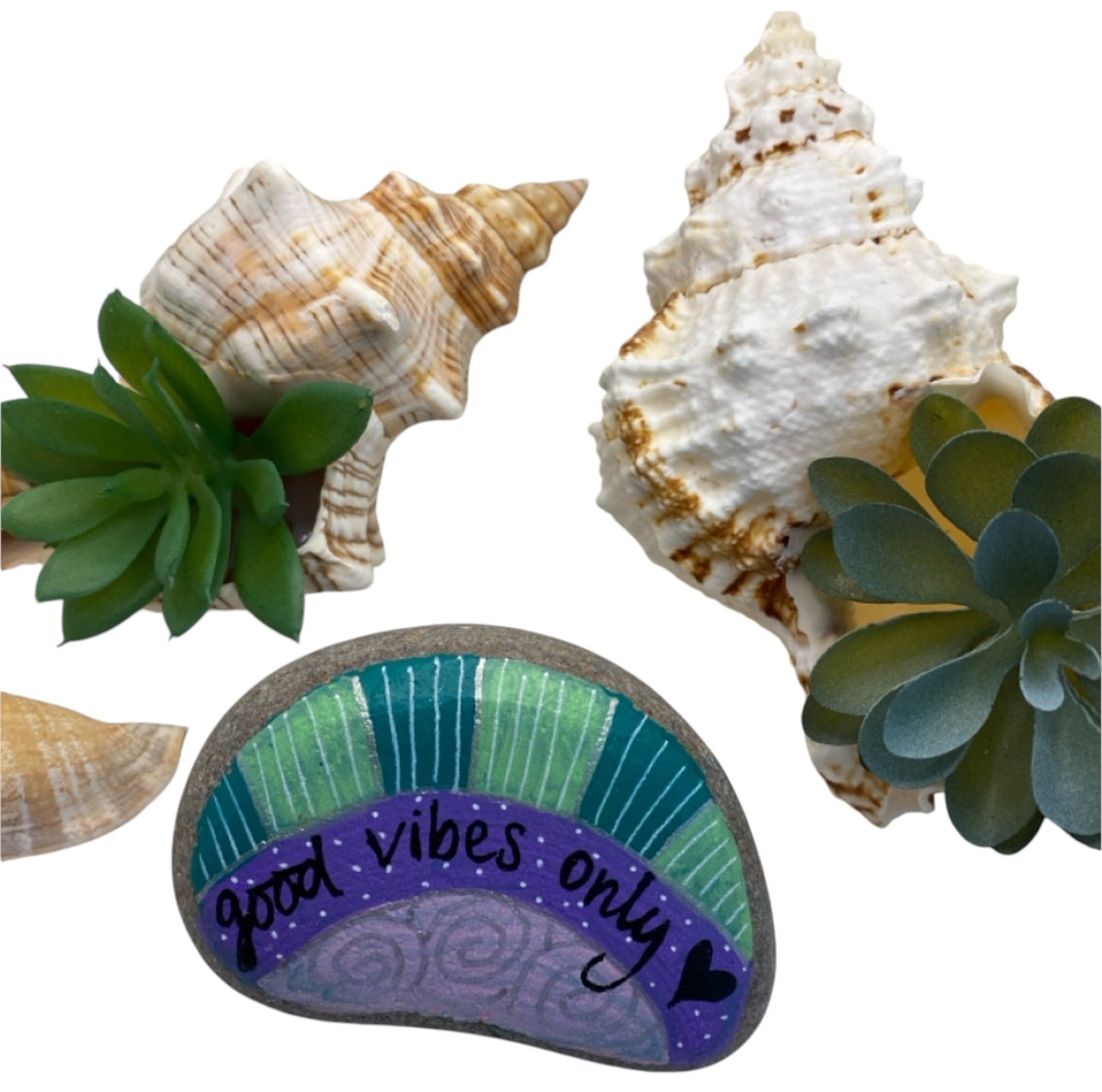 Succulent Shell Good Vibes Rock Gift