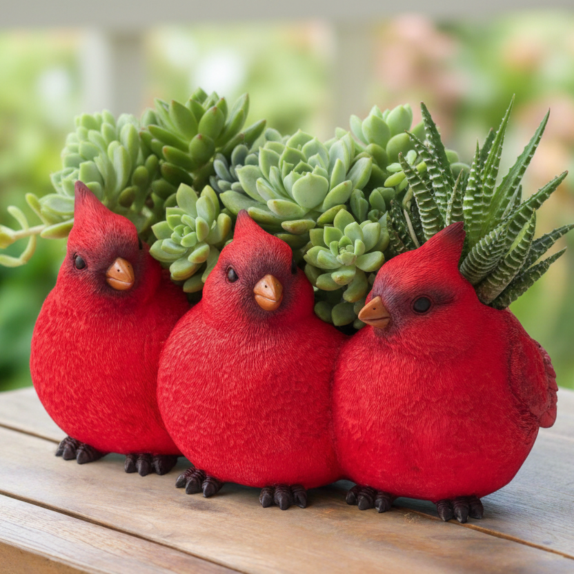 Red Bird Planter Pot - Garden Friends Home Decor