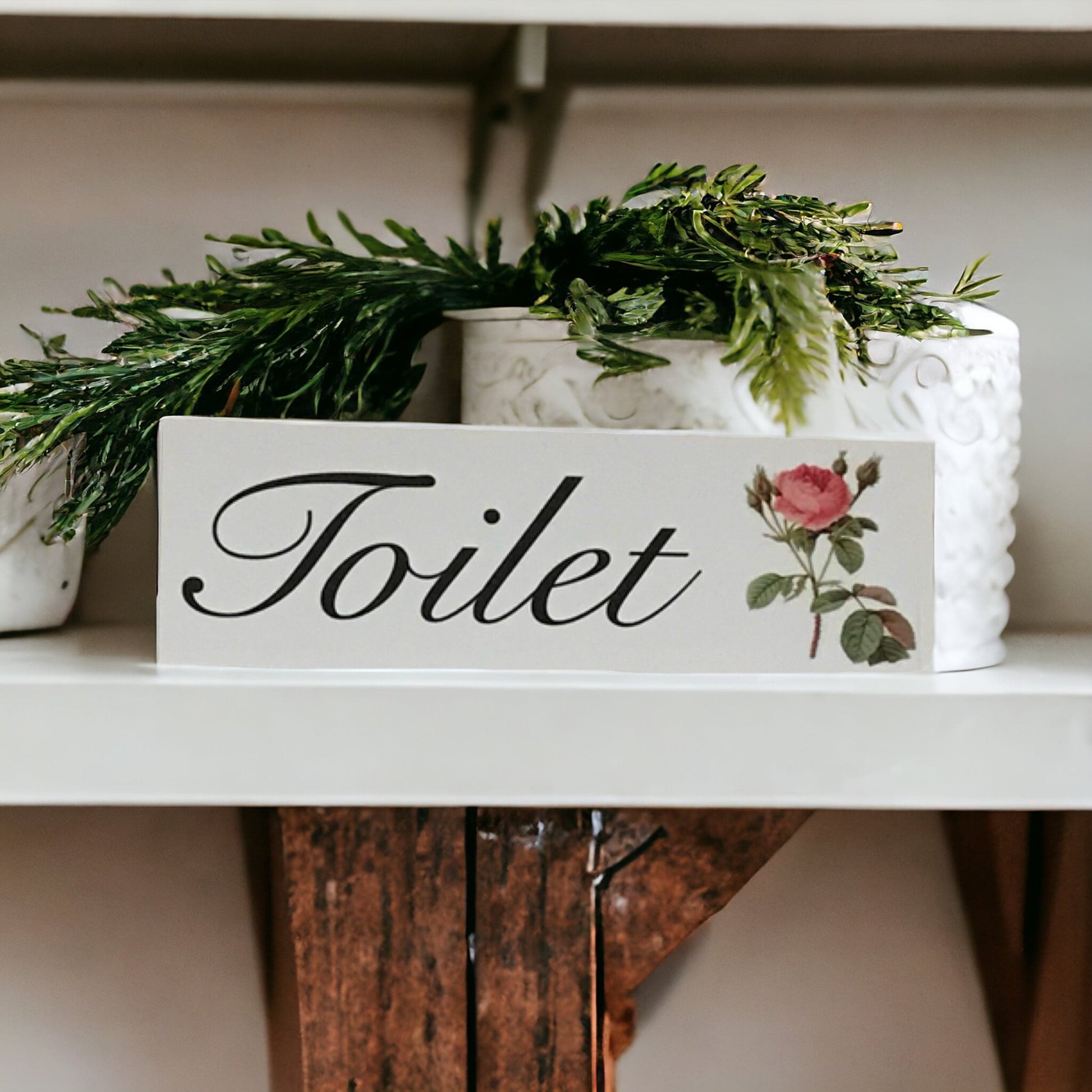 Pink Vintage Rose Toilet Laundry Bathroom Sign - The Renmy Store Homewares & Gifts 