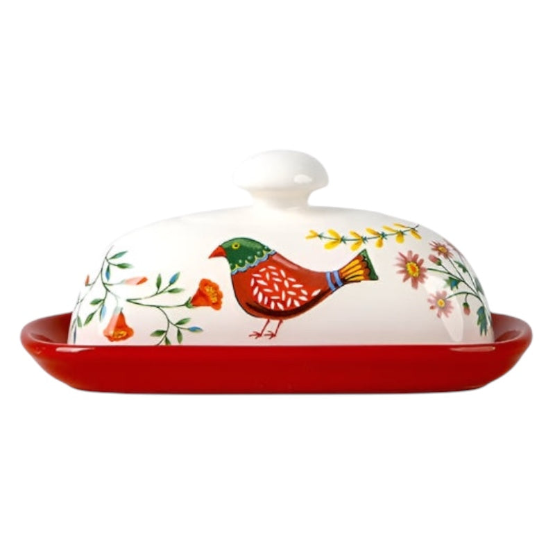 Butter Cheese Decorative Holder Bird Red