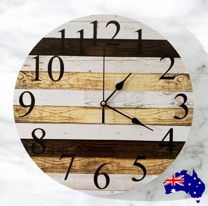 Clock Wall Rustic Wood Timber Dark Aussie Made