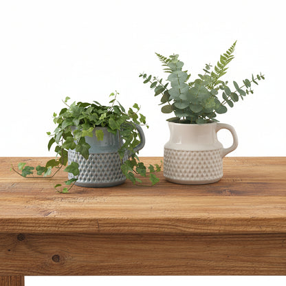 Ceramic Jug Planter Pot Vase - Blue White with Handle