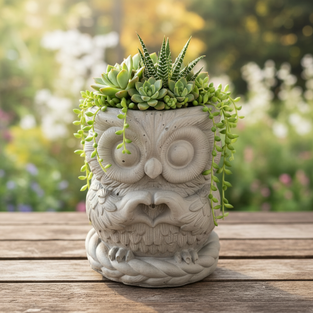 Owl Planter Pot | Handmade Concrete | Succulent Vase Pen Holder | Aussie Made