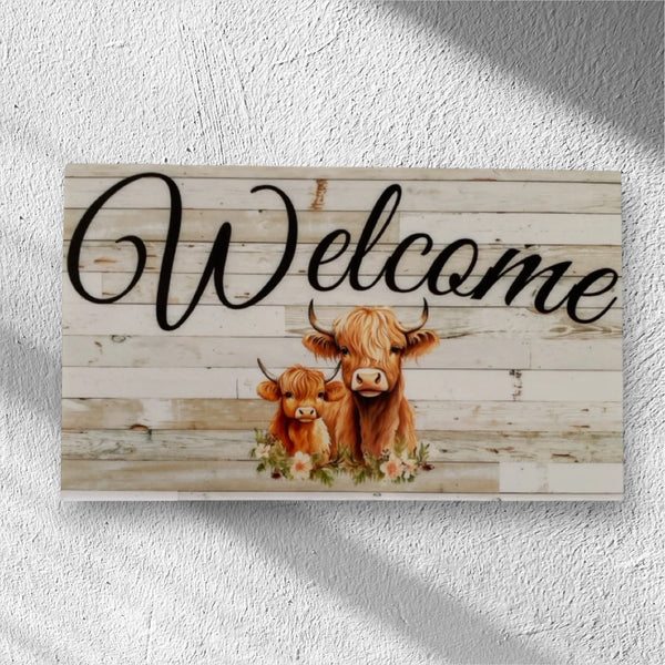 Welcome Highland Cow Farmhouse Sign | Acrylic | Aussie Made – The Renmy ...