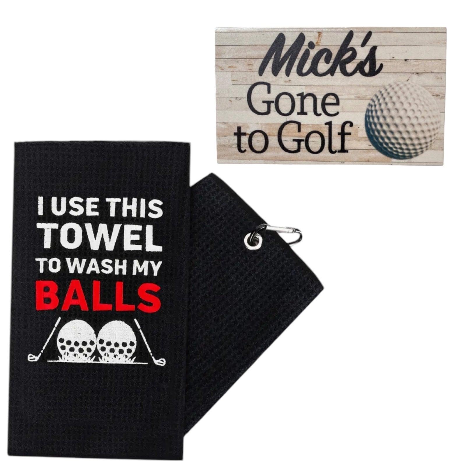 Golf Towel Balls Funny Personalised Gone Sign Gift - The Renmy Store Homewares & Gifts 