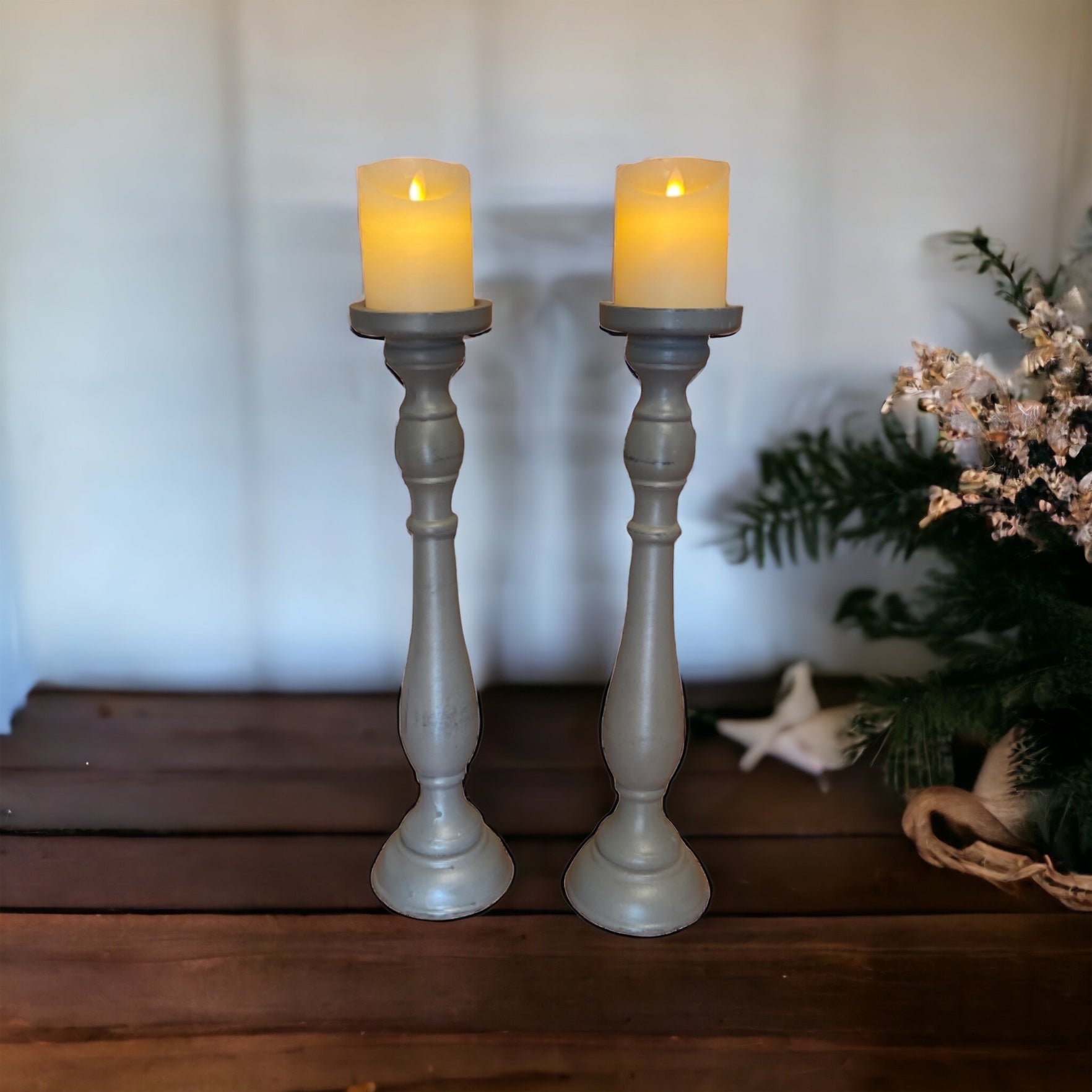 Candle Holder Pillar Grey Set of 2 - The Renmy Store Homewares & Gifts 