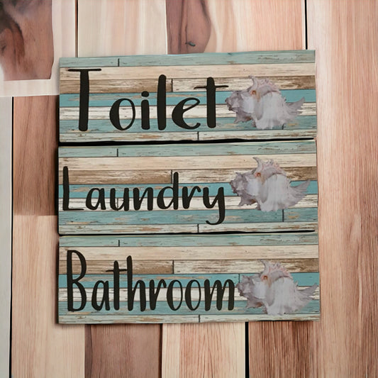 White Shell Mint Rustic Sign Toilet Laundry Bathroom - The Renmy Store Homewares & Gifts 