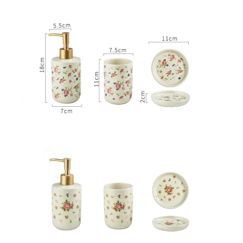 Soap Dispenser Toothbrush Holder Country Rose Set