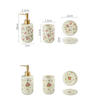 Soap Dispenser Toothbrush Holder Country Rose Set