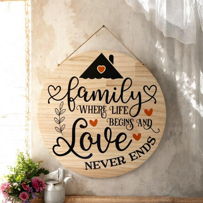 Family Where Life Begins Love Wood Sign - The Renmy Store Homewares & Gifts 