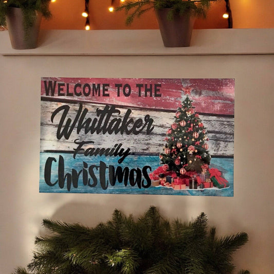 Welcome To Your Family Name Christmas Vintage Custom Sign - The Renmy Store Homewares & Gifts 