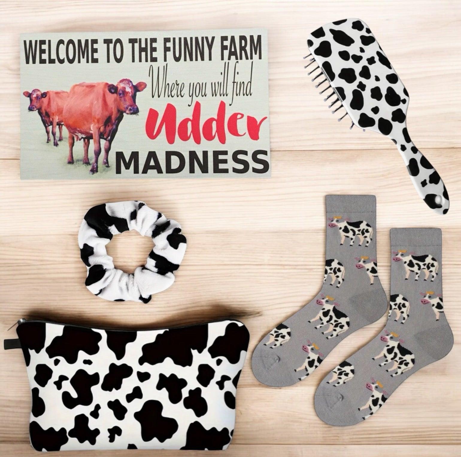 Cow Lover Bag Socks Hair Brush Scrunchie Sign Gift Set - The Renmy Store Homewares & Gifts 