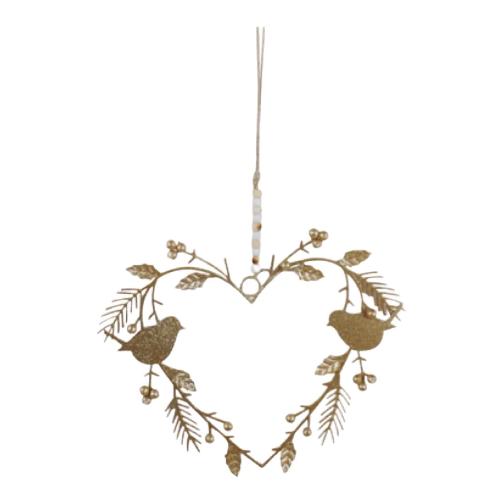 Heart Metal Hanger with Birds with Gold - The Renmy Store Homewares & Gifts 