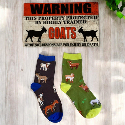 Goat Lover Two Socks and Warning Goat Sign Gift Set - The Renmy Store Homewares & Gifts 