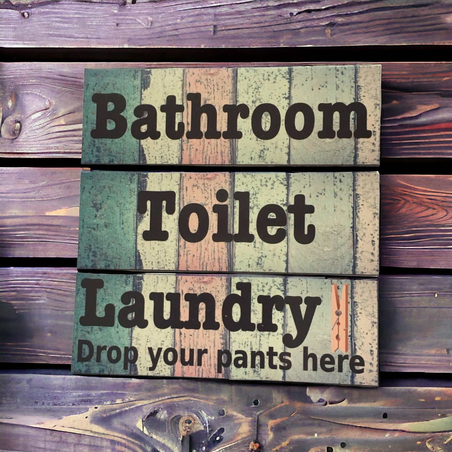 Rustic Colourful Timber Look Door Room Sign Toilet Laundry Bathroom - The Renmy Store Homewares & Gifts 