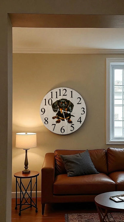 Clock Wall Dachshund Black Tan 30cm 60cm Aussie Made