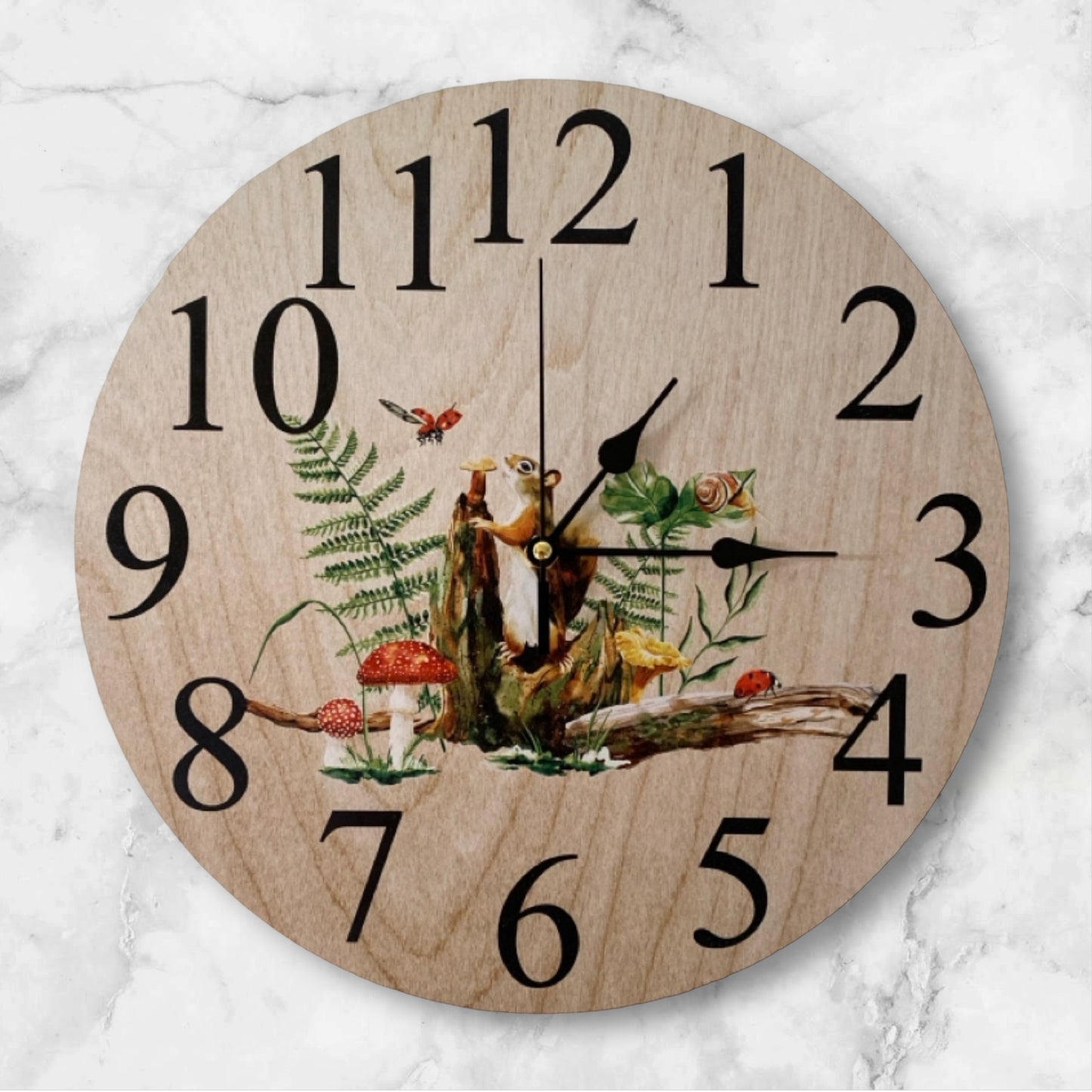 Clock Wall Squirrel Lady Beetle Snail Mushroom Aussie Made - The Renmy Store Homewares & Gifts 