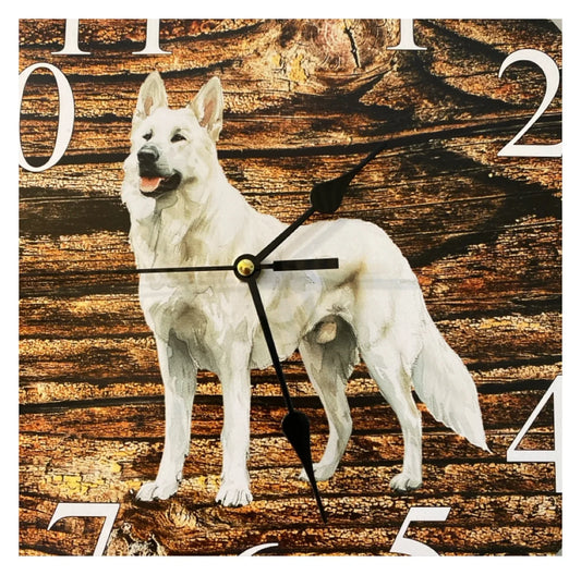 Clock Wall Dog White German Shepherd 30cm 60cm Aussie Made