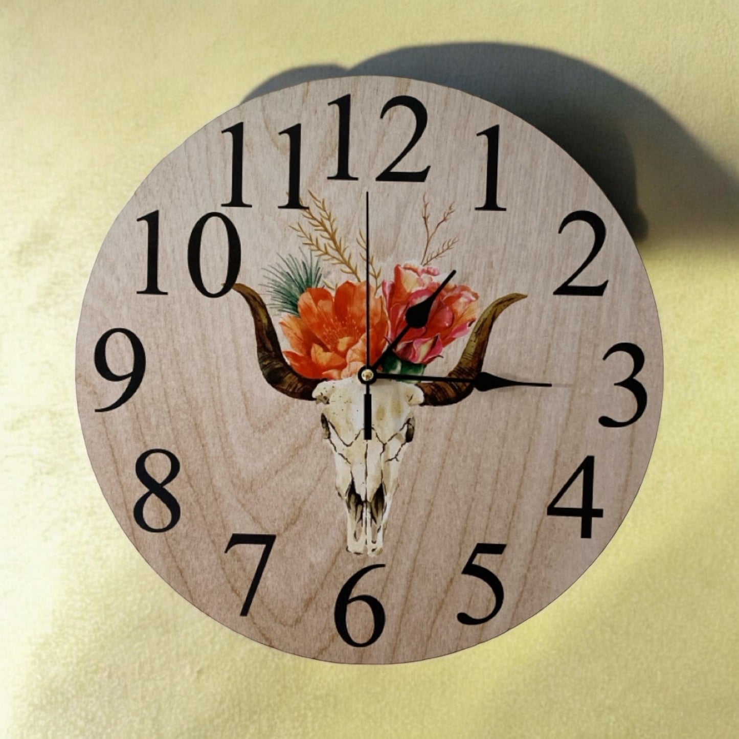 Clock Wall Wild West Cow Bull Skull Floral Aussie Made - The Renmy Store Homewares & Gifts 