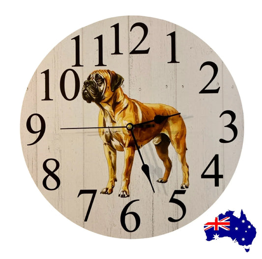 Clock Wall Dog Bull Mastiff 30cm 60cm Aussie Made