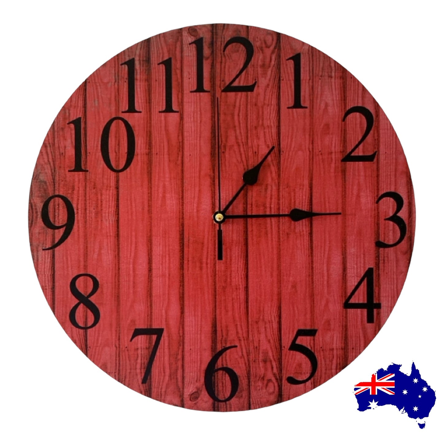 Clock Wall Rustic Red Timber Style Aussie Made - The Renmy Store Homewares & Gifts 