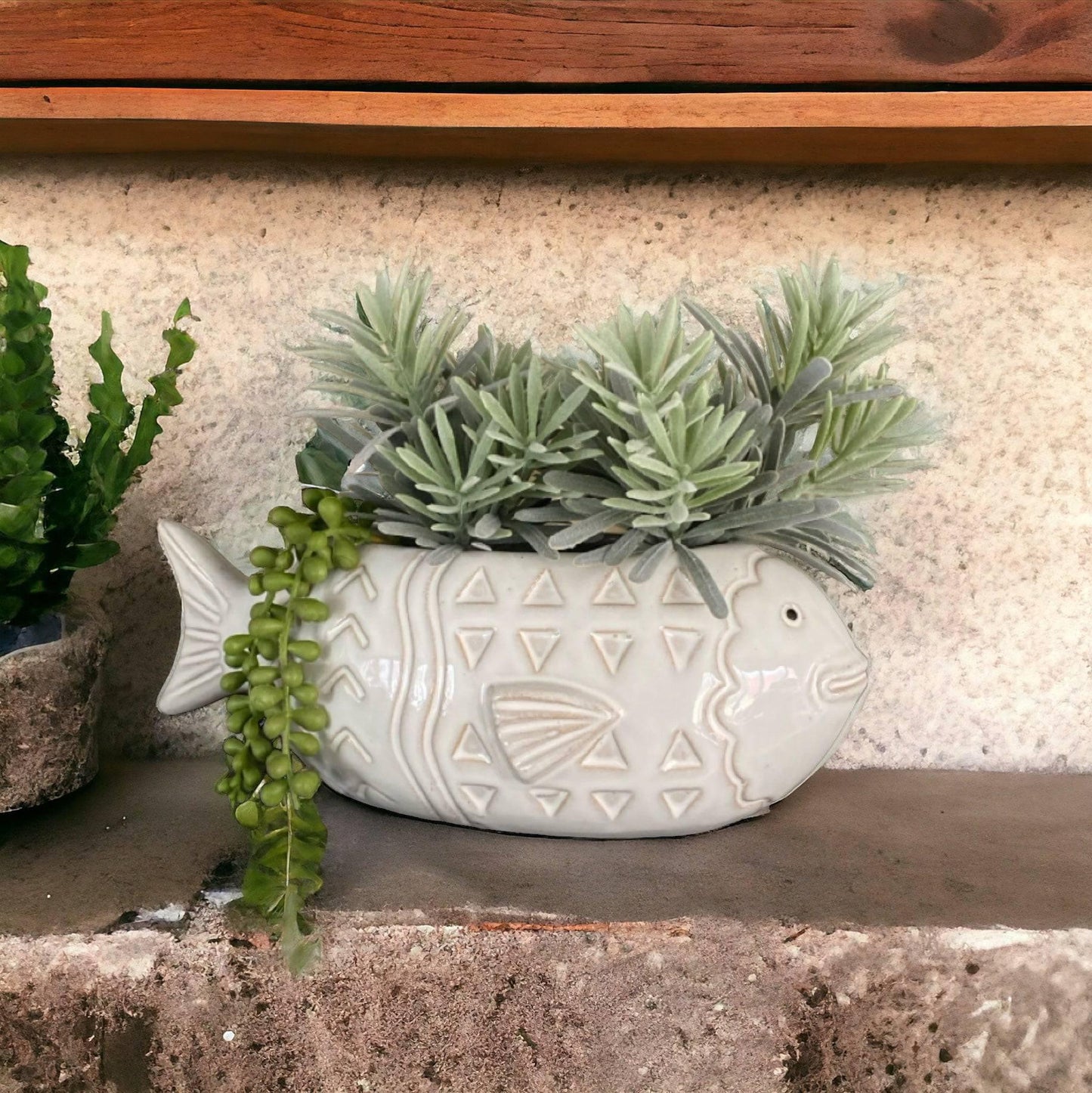 Fish Beach White Pot Plant Planter - The Renmy Store Homewares & Gifts 