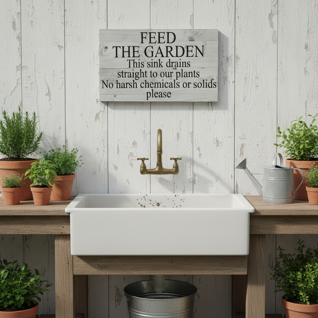 Feed the Garden | Outdoor Sink Drains to Garden No Chemicals Sign | Acrylic | Aussie Made