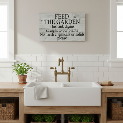 Feed the Garden | Outdoor Sink Drains to Garden No Chemicals Sign | Acrylic | Aussie Made