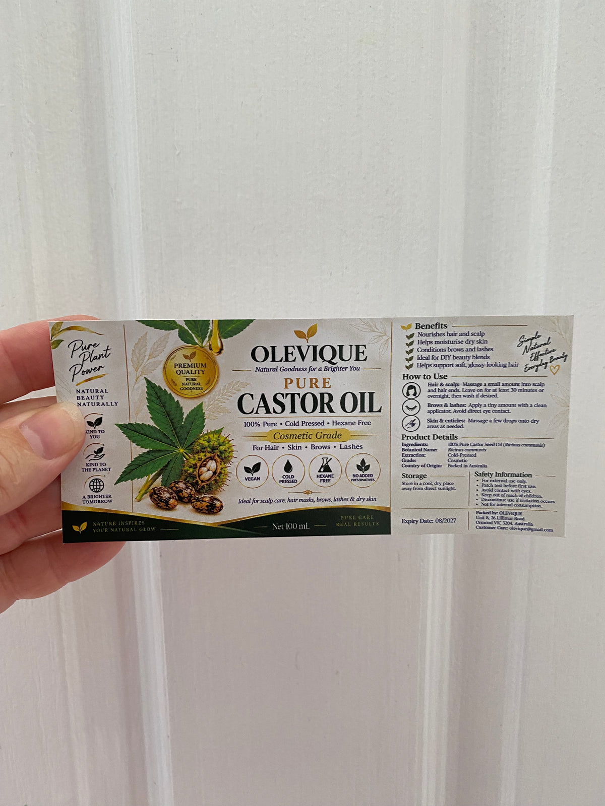 Custom Skincare & Castor Oil Labels | Oil-Resistant, Waterproof Cosmetic Stickers | Australian Made | Free Tracked Shipping (Minimum 10 Labels)