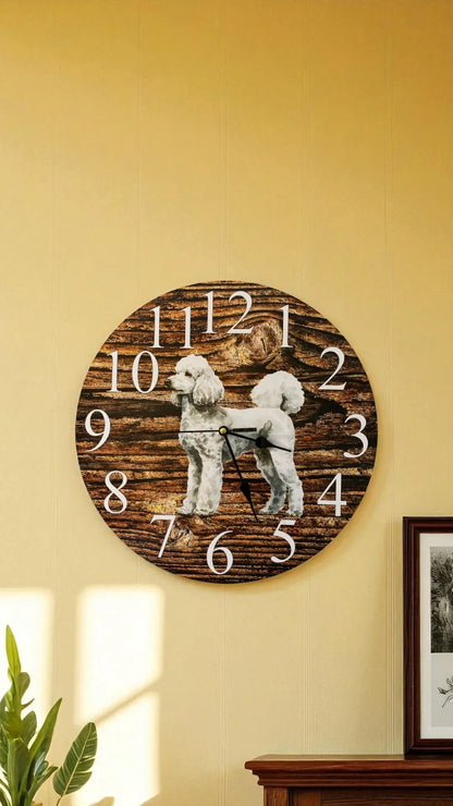 Clock Wall Dog Poodle White Grey 30cm 60cm Aussie Made