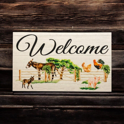 Welcome Donkey Rooster Pig Chicken Country Farm Sign - The Renmy Store Homewares & Gifts 