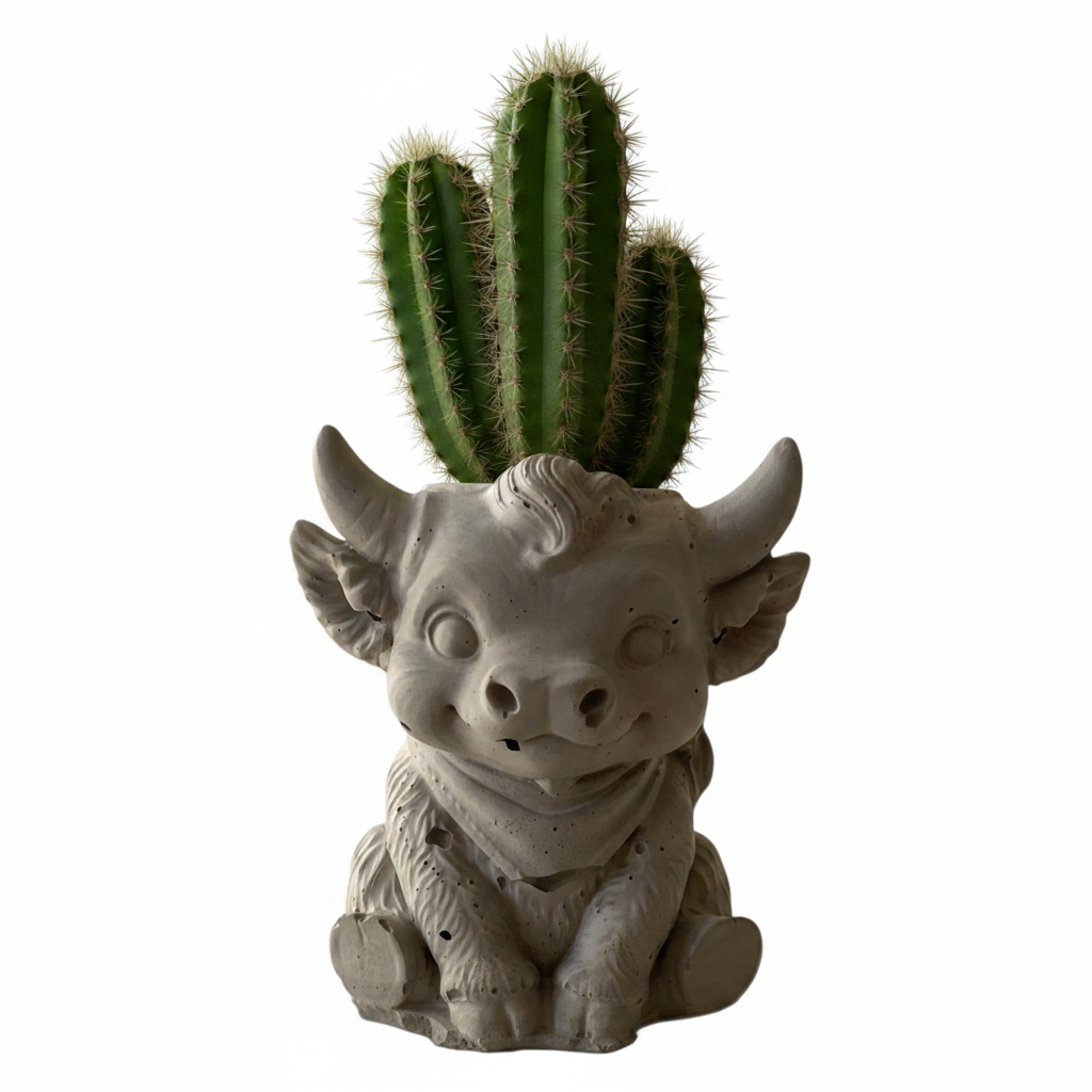 Highland Cow Harry Planter Pot | Handmade Concrete | Succulent Vase Pen Holder | Aussie Made