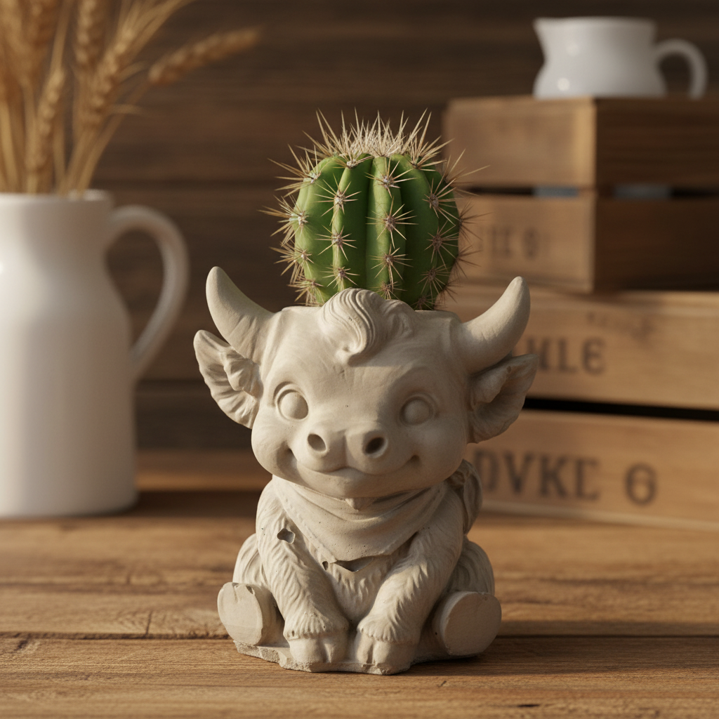 Highland Cow Harry Planter Pot | Handmade Concrete | Succulent Vase Pen Holder | Aussie Made