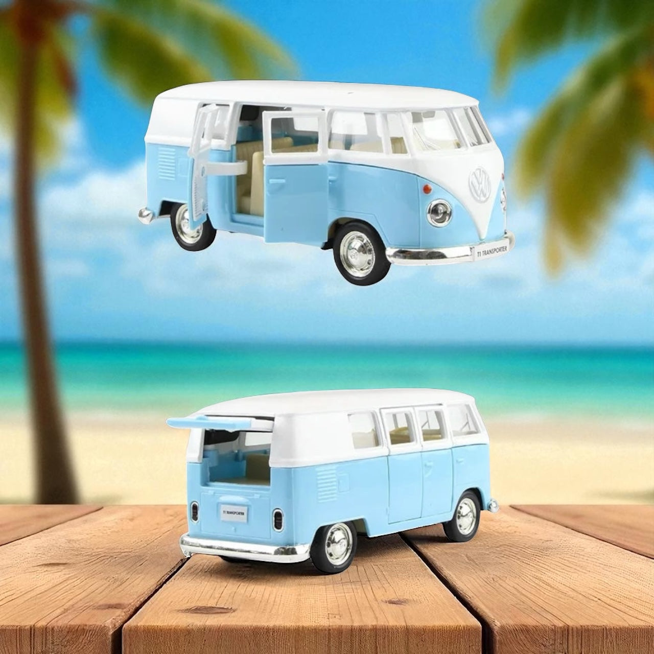 VW Kombi Van Blue Metal Model Car 13cm | Retro Coastal Decor & Gift