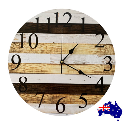 Clock Wall Rustic Wood Timber Dark Aussie Made