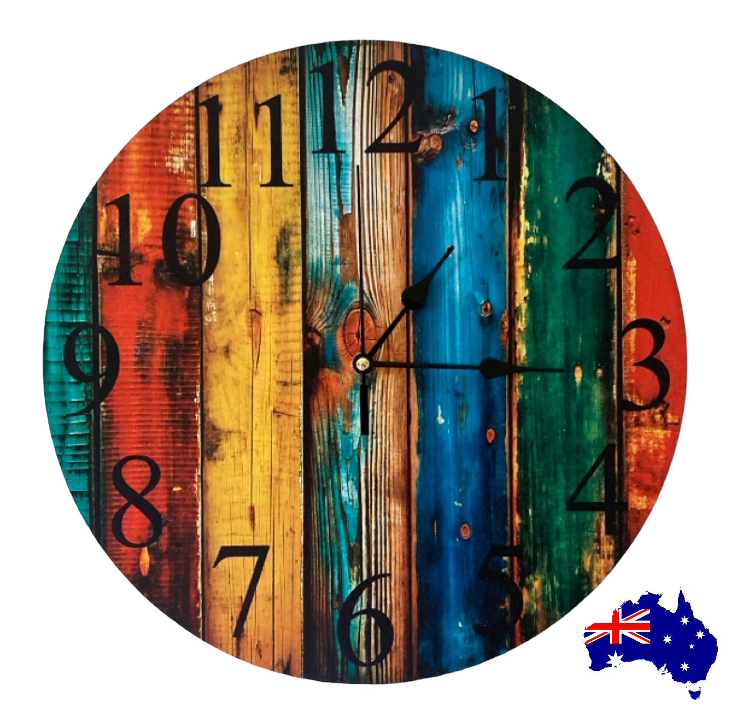 Clock Wall Rustic Colourful Timber Style Aussie Made - The Renmy Store Homewares & Gifts 