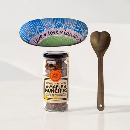 Byron Bay Maple Nuts Heart Wooden Spoon Live Love Laugh Rock Gift Pack - The Renmy Store Homewares & Gifts 